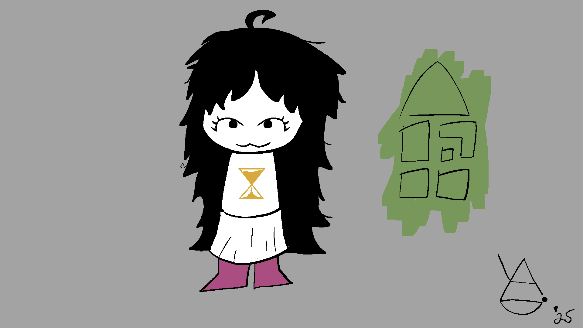 Image of Lydia in the style of Andrew Hussie's Webcomic Homestuck. Specifically the beta kids 