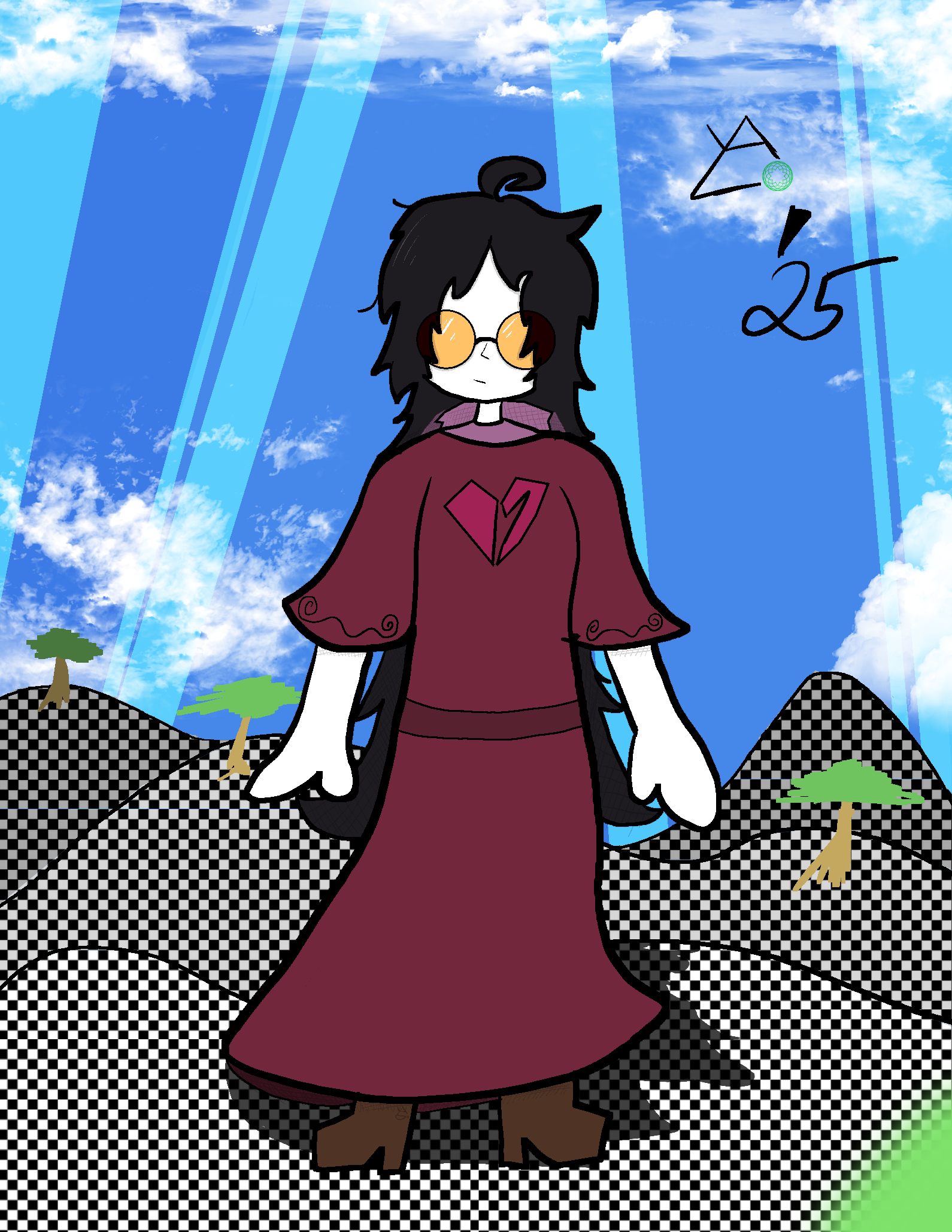 Image of Lydia in the style of Andrew Hussie's Webcomic Homestuck. Specifically a god-tier player