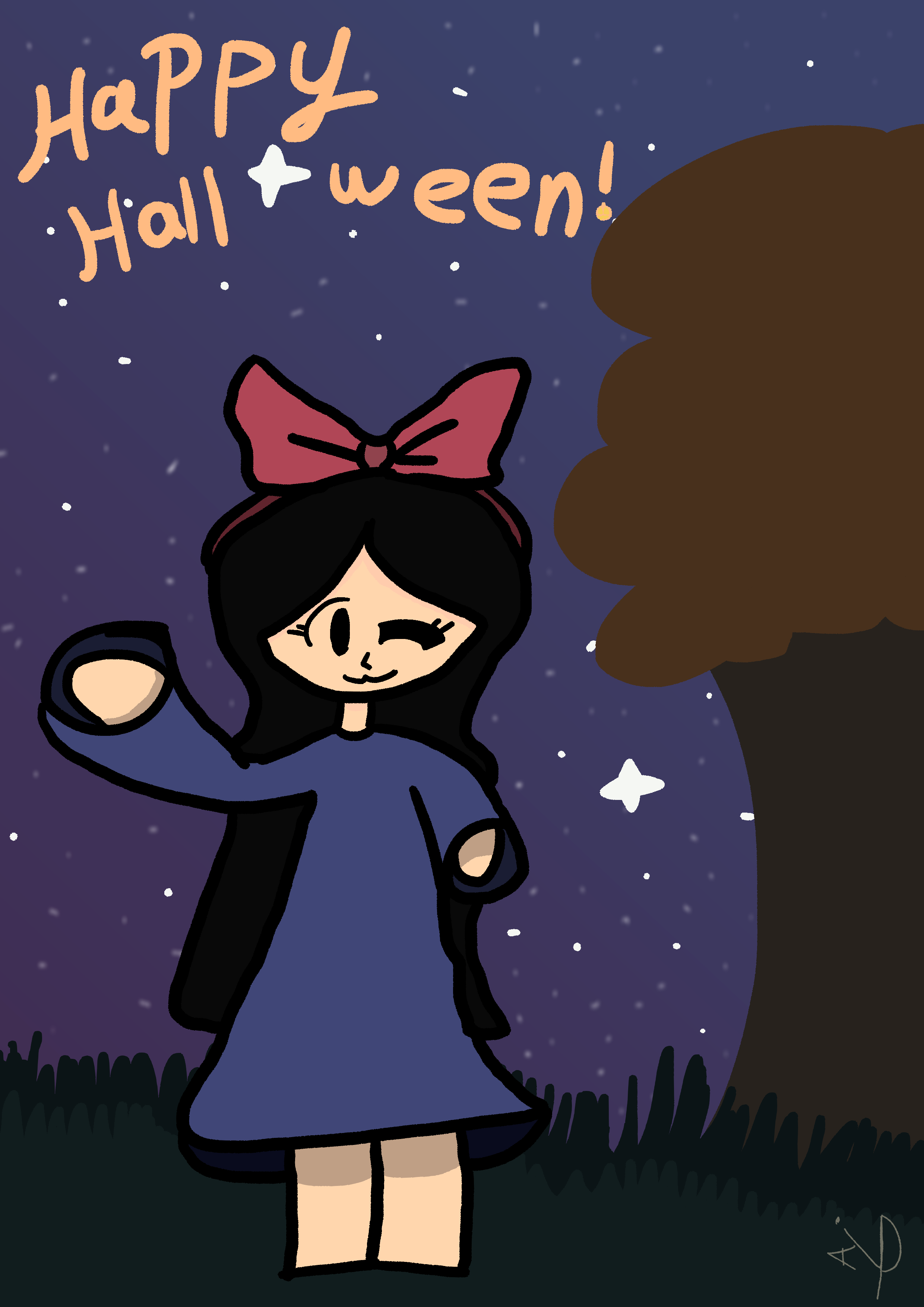 Image of Lydia in a Kiki costume from Kiki's Delivery Service with the text Happy Halloween!
